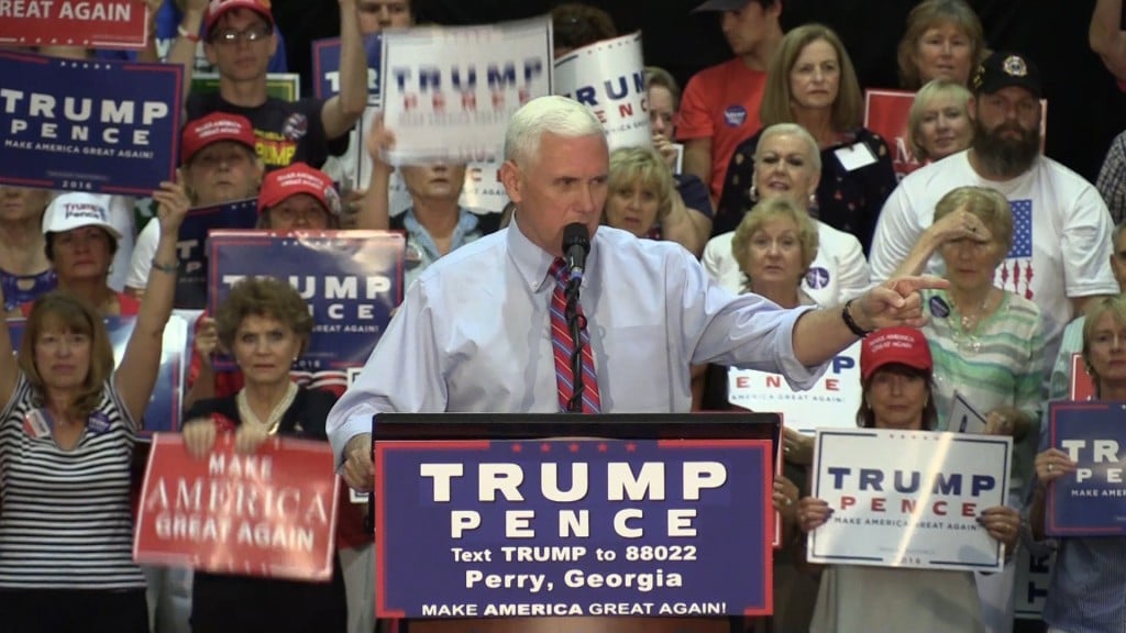 VP Presidential Candidate Mike Pence speaking to supporters.
