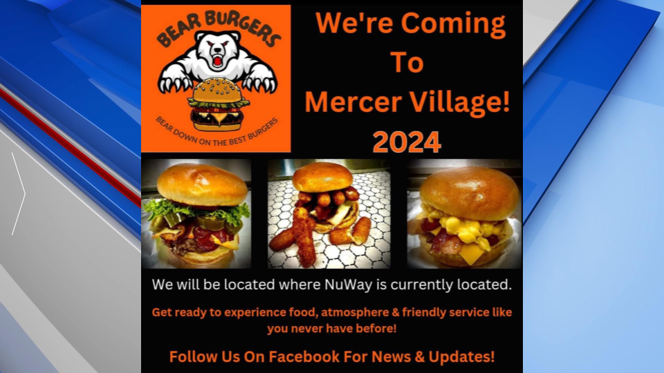 Flyer announcing Bear Burgers' opening in Macon, January 2024